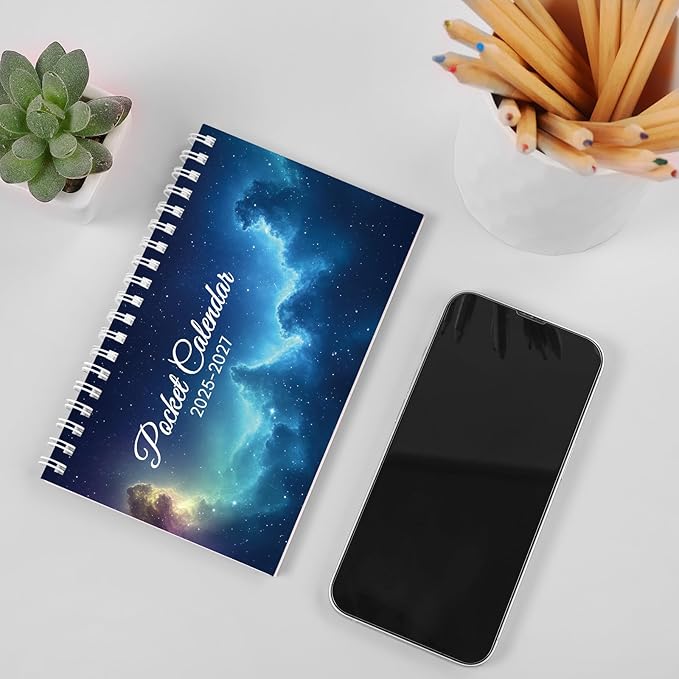 KONVINIT Pocket Calendar 2025-2027, Small Pocket Calendar 2026 for Purse - 3.5”×6.5” - Runs from July 2025 until December 2027, 2026 Monthly Planner with Coil for Organizing