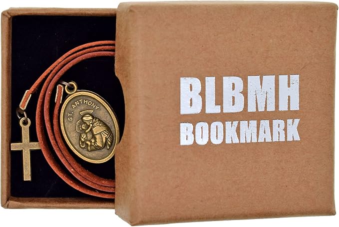 BLBMH Genuine Leather Bible Bookmark with Cross | Catholic Gifts for Men Dad | Christian Book Marker with Ribbon - Saint Anthony - LB3