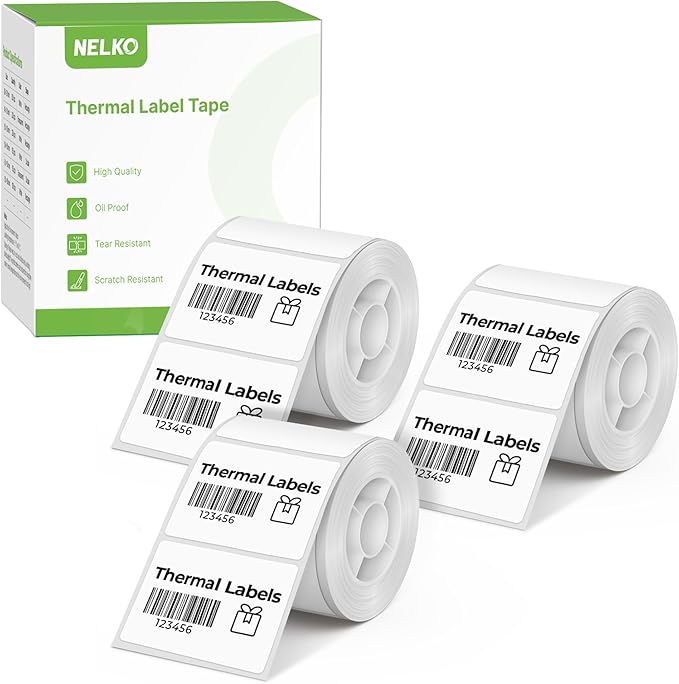 Thermal Labels for Nelko PM220 Label Maker, 1.57'' x 1.18'' (40x30mm) Thermal Sticker Label, Waterproof, Multi-Purpose Label Tape, 3 Rolls of 230 Self-Adhesive Thermal Paper (White)