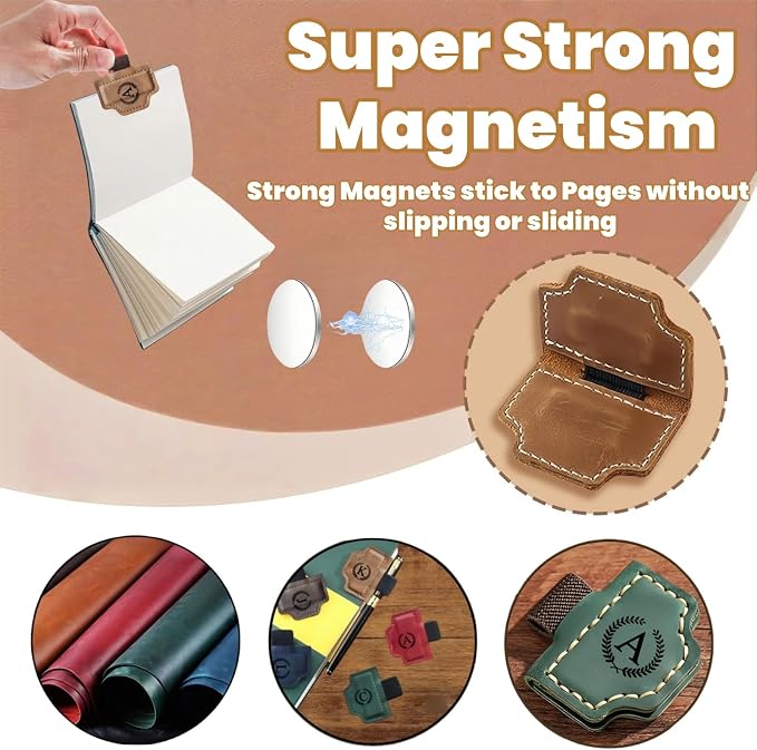 MOTEERLLU Custom Bygonemark Personalized Magnetic Leather Pen Holder Bookmark with Initial for Reading Women, Men, Teacher, Book Lovers Gifts & Accessories(Brown,D)