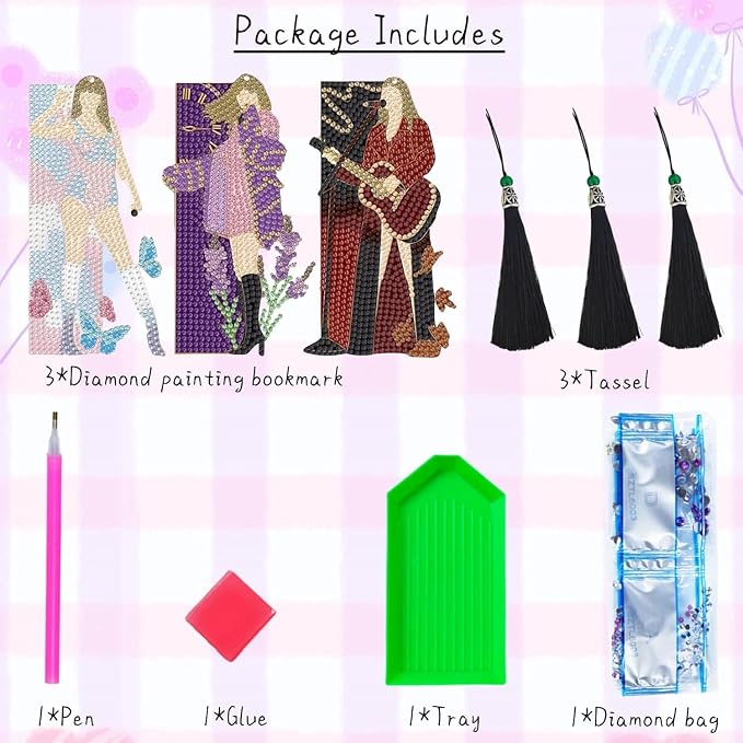 3 Pcs Diamond Painting Bookmarks, Singer Diamond Art Bookmarks with Tassel, Diamond Art Painting Kits for Beginners Adults DIY Art Craft Gifts Book Decors