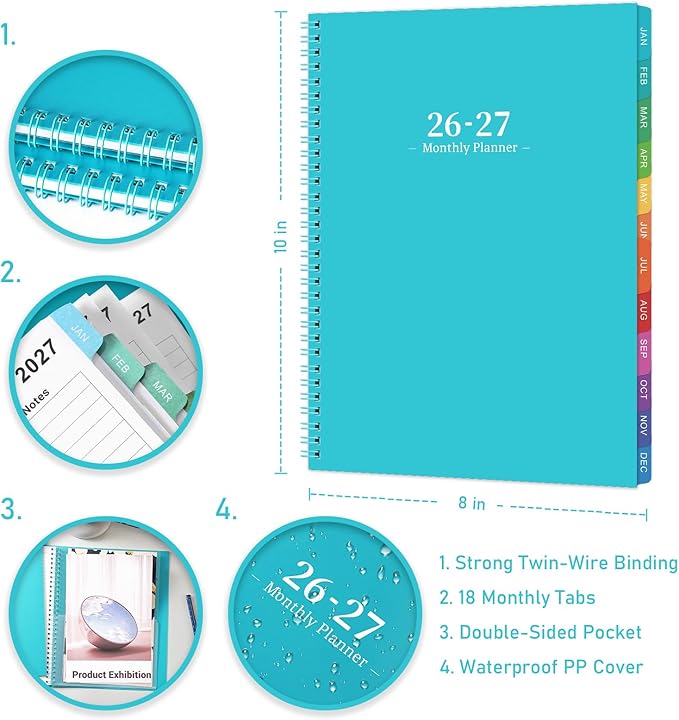 2026-2027 Monthly Planner/Calendar - Academic Planner 2026-2027, JUL 2026 - DEC 2027, 18-Month Planner with Colorful Tabs, 26-27 Calendar Planner for Daily Organizing - Waterproof Cover (8" x10", Monthly Pages & Notes, Blue)