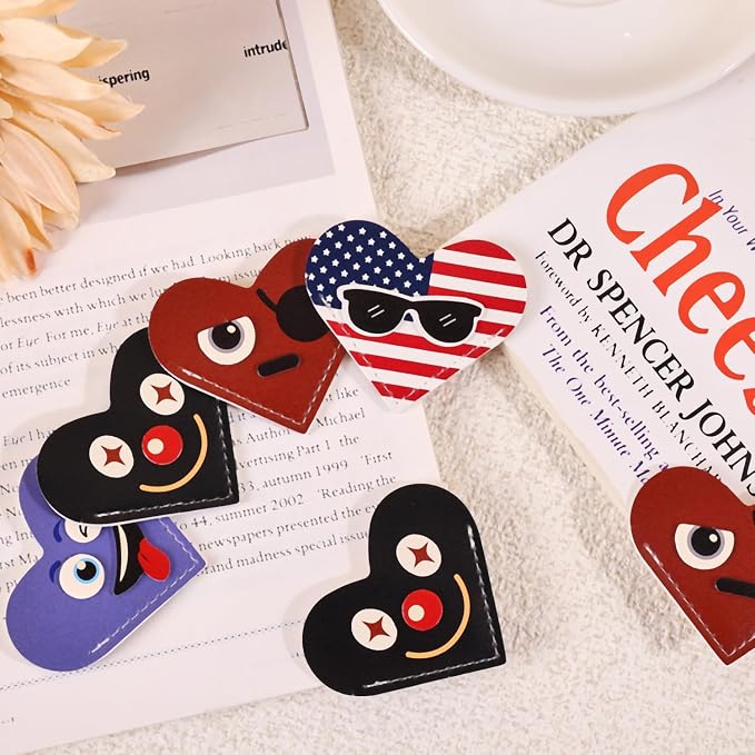 VYRANA 4Pcs Leather Heart Bookmarks - Cute Corner Book Marks Sets for Reading, Cool Funny Read Lover Gifts for Women Men Girls Kids Reader, Stylish Book Markers for Reading, Ideal Gifts for Planner