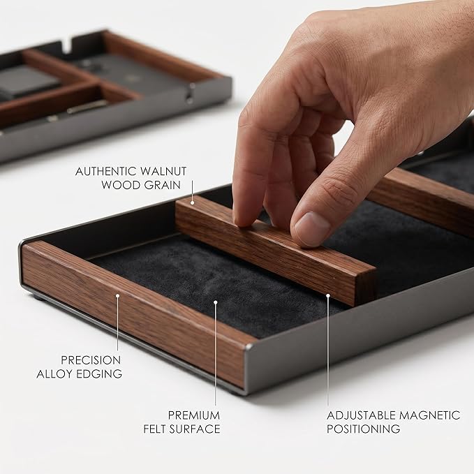 Magnetic Desk Organizer — Your Order Freely Defined — Modular EDC Valet Tray for Desk & Drawer — Premium Modern Catch-All Tray for Office Workspace Home Décor & Tech Storage
