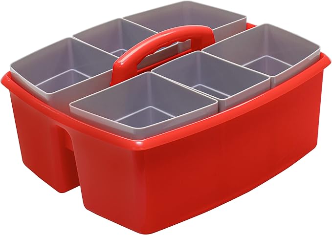 Storex Large Classroom Caddy with Cups, 13 x 11 x 6.575 Inches, Red, Case of 2 (00981U02C) (Pack of 2)
