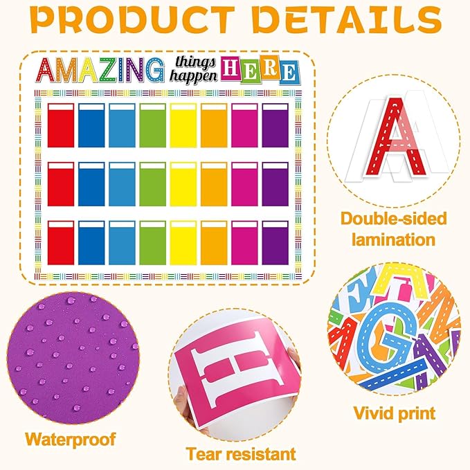 Student Work Display Bulletin Board Decoration Set Colorful Wow Works Display Cutouts Amazing Thing Happen Here Classroom Decor for Teacher Student Back to School Motivational Chalkboard Wall Supplies