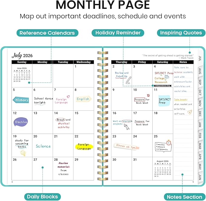 Planner 2026-2027 for Women & Men, Academic Monthly and Weekly Calendar Planner, Jul 2026 - Jun 2027, A4 (8.5" x 11"), Teacher Student Planning Book with Tabs, Ideal for Office School Supplies - Aquamarine