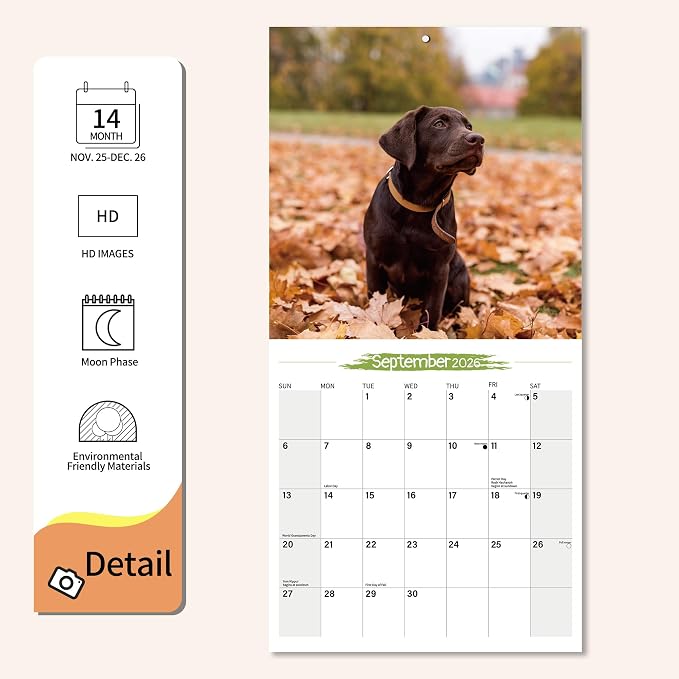 2026 Wall Calendar Labrador Retriever Planner Calendar, Hangable Monthly Wall Calendar with Large Blocks for Organizing & Planning, Academic Schedule, Home, Office & family, Thick & Sturdy Paper (12"x24" Open)