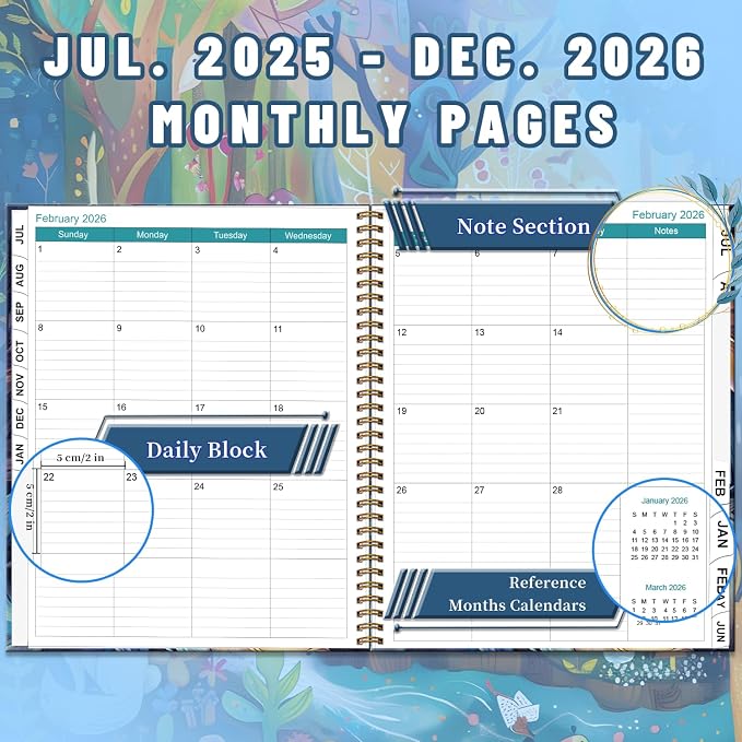 Monthly Planner 2025-2026 - Jul. 2025 - Dec. 2026, 18 Monthly Calendar 9" x 11", Large Monthly Notebook 2025-2026 with Monthly Tabs, Spiral Bound Monthly Planners for Office School and Home Organizing
