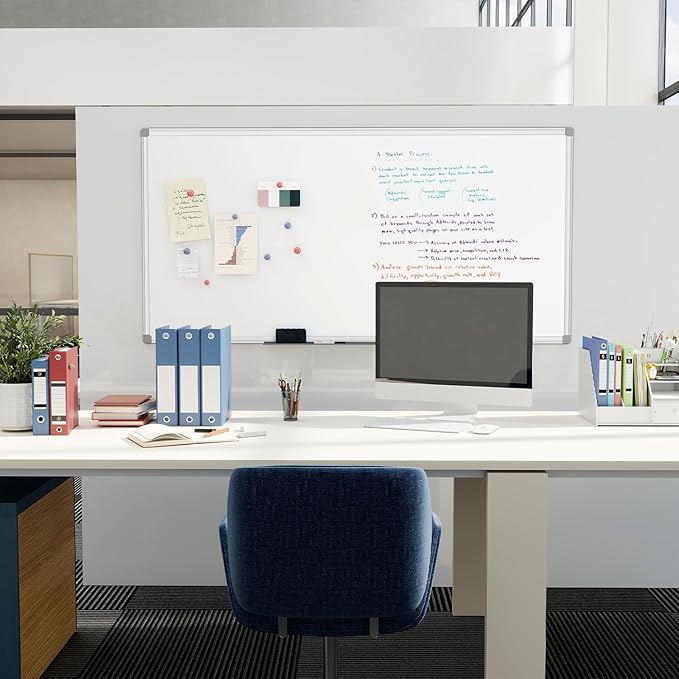 SWANCROWN Magnetic Dry Erase Board 48 x 24 Inches - Large White Board, Silver Aluminum Frame, 4' x 2' Writing Whiteboard for Walls, Home Office, School, Studio