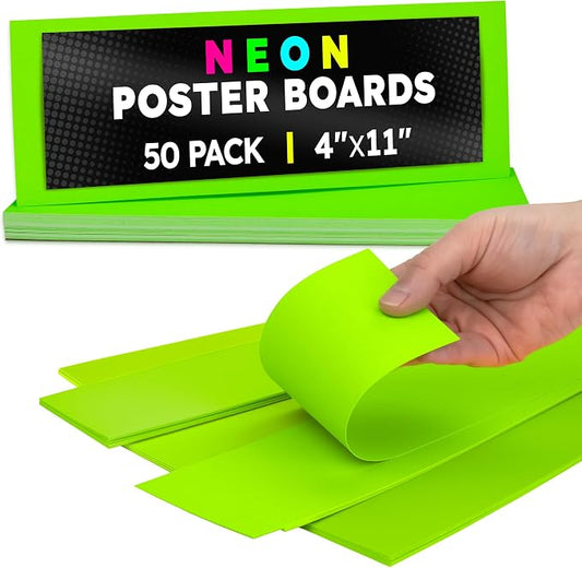 Hygloss Medium Poster Board 4x11 - 50 Neon Green Single Color Bulk Pack - 10 Pt. Thickness Colored Poster Board Paper for Projects, Signs, Displays - Posterboard Multipack 4" x 11"