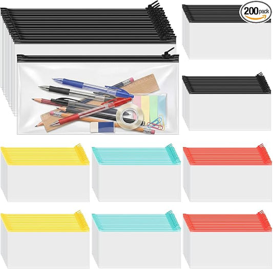 ReliThick 200 Pcs 9.5 x 4.3 Inches Zipper Pencil Pouches Bulk Pencil Case for Office School Supplies Classroom Organization Travel Cosmetics Toiletry Bags Storage Money Pouches for Cash(Multicolor)