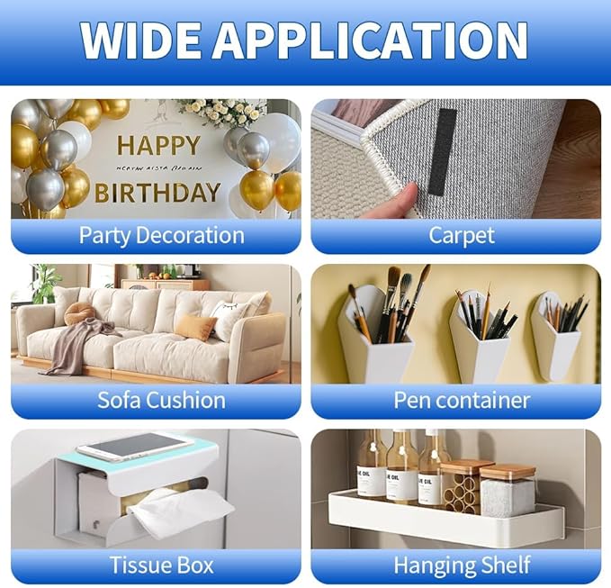 20 Sets Double Sided Tape Heavy Duty White Hook and Loop Tape, 2x4Inch Adhesive Strips – Secure Mounting for Rug Poster Artwork Mirror Hanging Couch Cushion Wall, Indoor & Outdoor Use