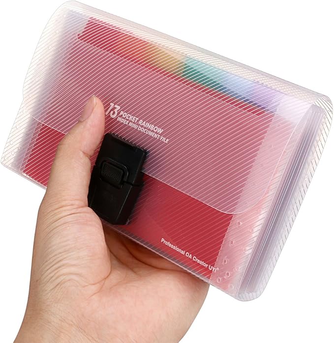BTSKY 13 Pocket Accordian File Organizer- Plastic Wallet for Cards,Coupons,Receipt,Tax Item, Mini Expanding Folders Organizational A6 Portable Folder