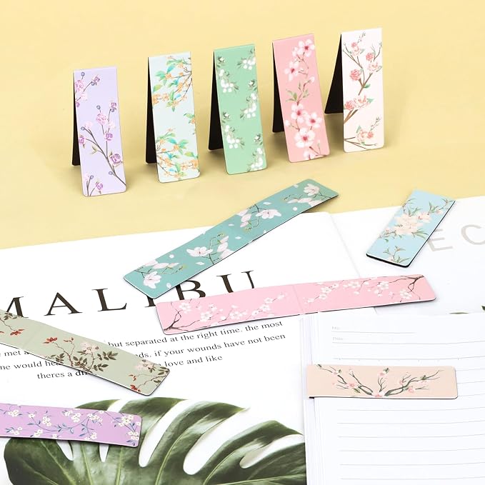 Hooqict 48 Pcs Bookmarks, Magnetic Bookmarks for Women, 24 Styles Floral Book Markers Magnet Book Marks Page Clips for Teachers Students Reading Book Lovers Gifts