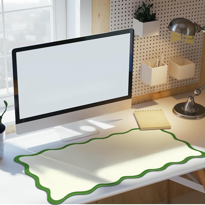 Hahafelt Scalloped Desk Mat Large Desk Pad Cute Coquette Table Mat Back to School Preppy Table Make up Pad Nonslip Graduation Gift with Stitching Waterproof Gaming(Green,31.5 x 15.8 Inches)