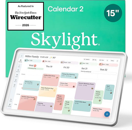 Skylight Calendar 2 - 15-inch Full HD Touchscreen Digital Calendar, Featured on Wirecutter - Wall Planner & Interactive Chore Chart, Smart Family Organizer, 16GB Storage, Wi-Fi, Wall Mount Included - Shadow Box, Silver
