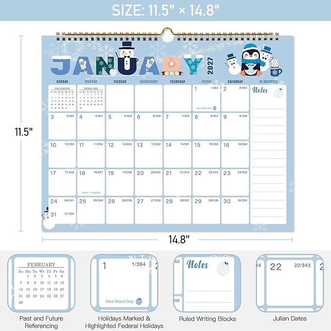 Lbylyhxc Calendar 2027 - 18 Monthly Wall Calendar 2026-2027 from July 2026 to December 2027, 14.8 x 11.5 Inches.Thick Paper includes major holidays and dedicated space for notes and important dates (Calendar 2026-2027 festivals)