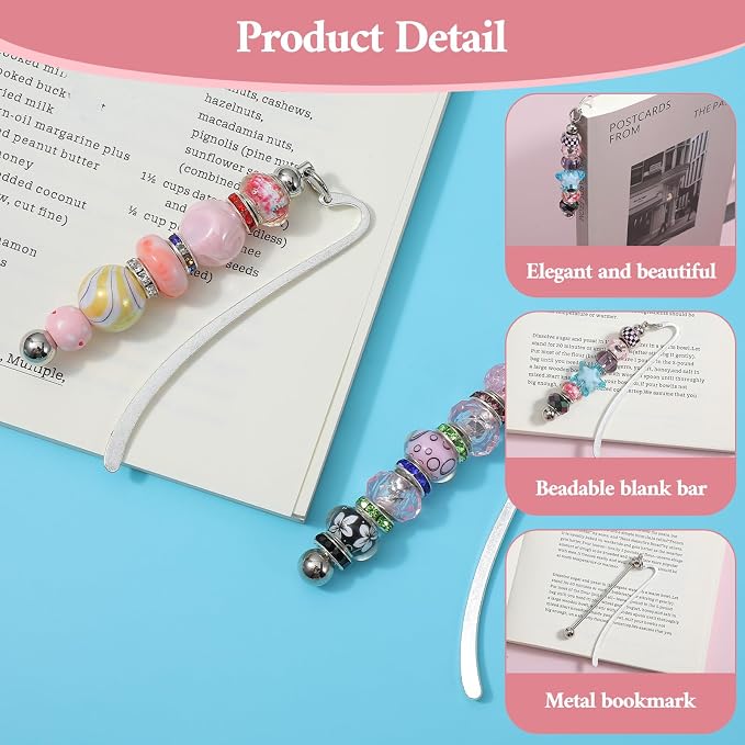 40pcs Beadable Bookmarks DIY Metal Blank Bar Bookmark for Beads Beaded Bookmark DIY Bookmarks Modern Bead Craft Jewelry Pendant Charm Gift for Book Lovers Student Teacher Office Supplies DIYMaking