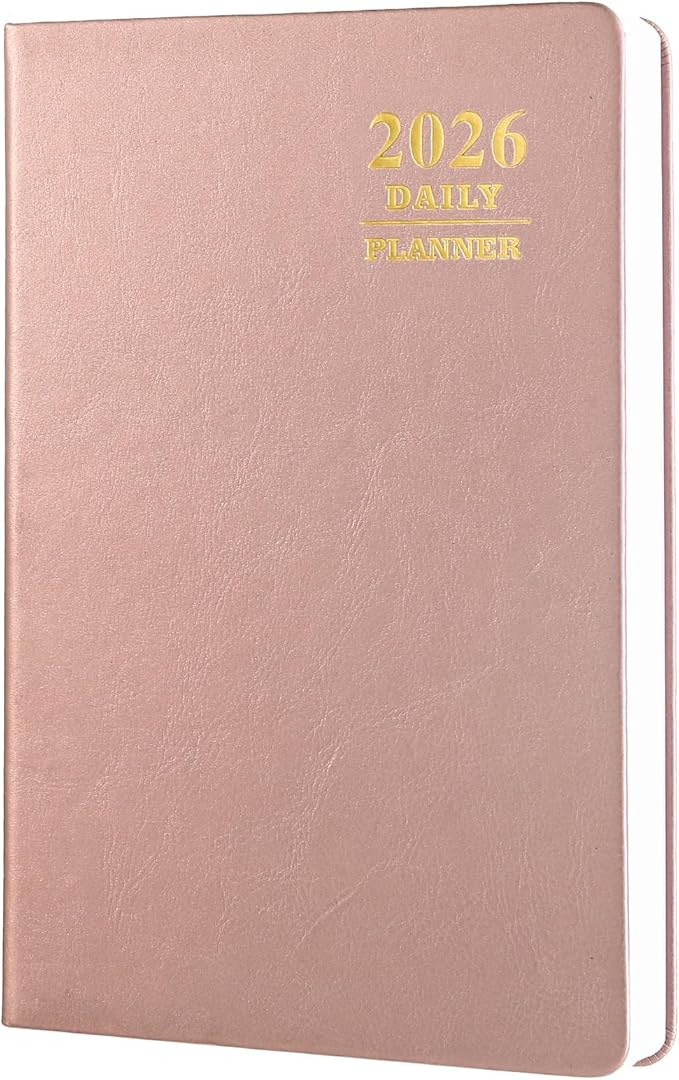 KESOTE Daily Hourly Planner 2026 Full Page per Day, 2026 Diary 5.7 x 8.3 Hardcover Appointment Book Agenda 12 Month, A5 Diary Notebook Planner Christmas Gift, Rose Gold