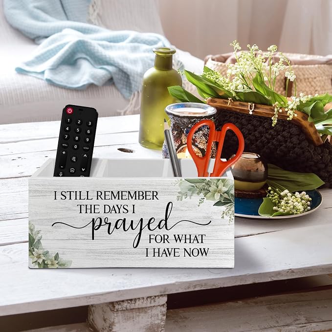 Inspirational Christian Pen Pencil Holder Organizer for Desk Accessories, Bible Verse Religious Wooden Box Sign Desk Decor for Home Office Decoration, Inspirational Christian Gifts for Women