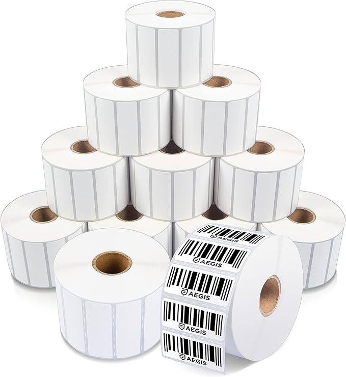 Aegis Adhesives - 2 1/4" X 3/4" Direct Thermal Labels (12 Rolls, 1700 Labels/Roll) for Barcodes, Address - Perforated, Compatible with Rollo, Zebra, and Other Desktop Label Printers