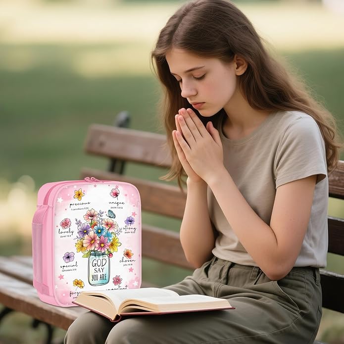 Bible Cover for Women, Bible Holder, Bible Cover With Handles, Bible Carrying Case, Bible Bags With Zipper and Pockets
