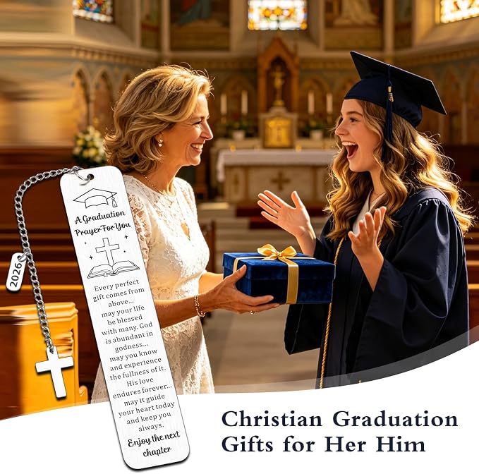 Christian Graduation Prayer Bookmark, Religious Graduation Gift for Him Her Women Men, Inspirational Bible Verse Bookmarks with Blessing, Class of 2026 Gifts for Senior High School College Graduates