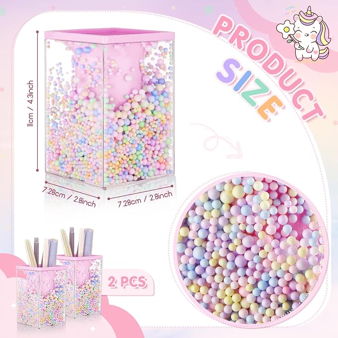 Zonon 2 Pieces Bubble Pen Holder for Desk Cute Makeup Brush Organizer & Pencil Holder with a Playful Sphere Design, Kawaii Desktop Accessories for Women, Office & School(Pink)