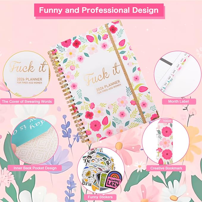 Fuck it Planner Calendar 2026 - A5 6.2 * 8.5" Weekly Monthly Swear Notebook for Goals Productivity, Fucking Sweary Daily Agendas Organizer Get Shit Done Journal, Funny Gifts for Tired Women, White