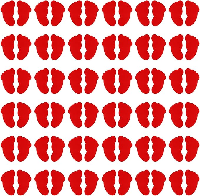 PATIKIL Foot Shaped Carpet Markers, 72pcs (36pairs) Nylon Floor Spots Markers Colorful Hook and Loop Marker Dots for Classroom Teacher Supplies, Red