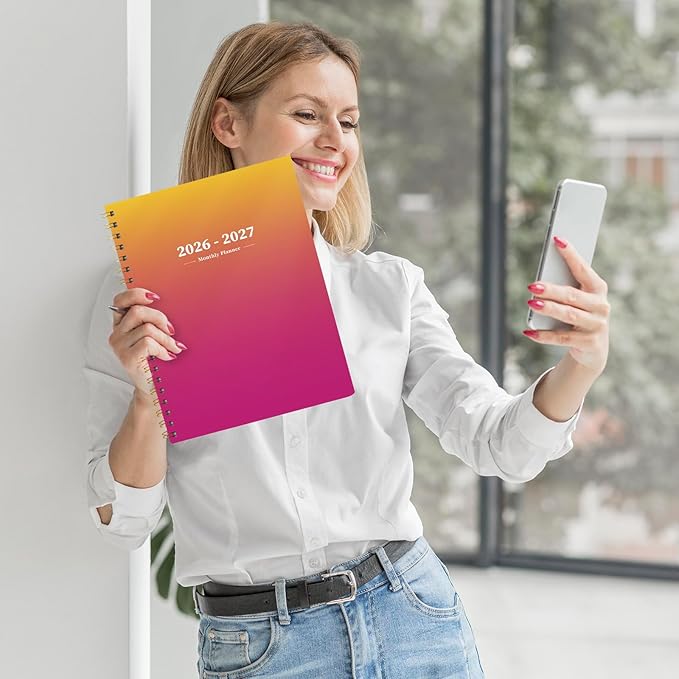 Ymumuda 2026 Monthly Planner - 2 Year Monthly Planner, JAN.2026 to DEC.2027, 8.5" x 11", Large Calendar with Spiral Bound, 24 Coated Tabs,24 Months Perfect for School & Office Schedule, Orange & Pink