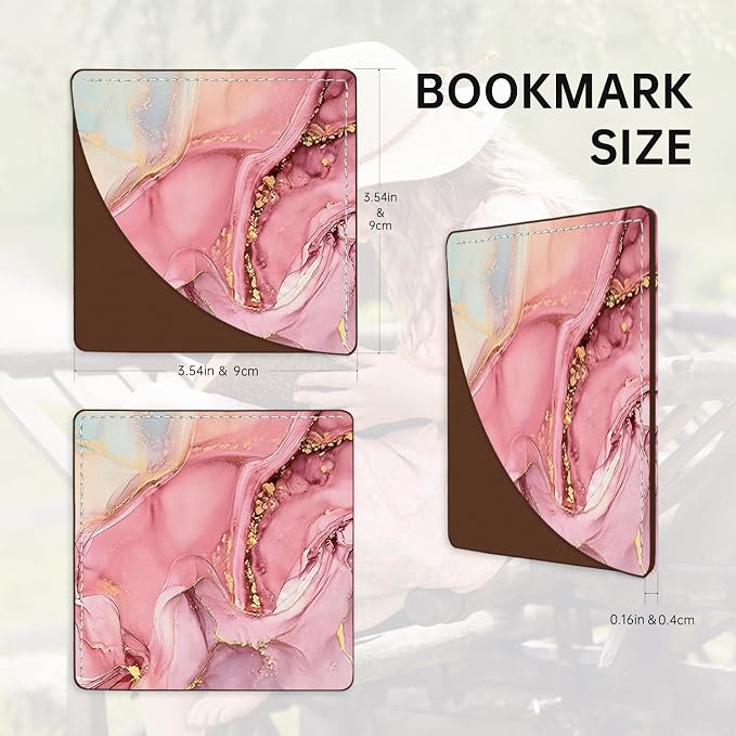2 Pack Pink and Purple Marble Leather Book Corner Bookmark, Durable Handmade Reading Accessories - Gifts for Readers, Women, Men, Teachers, Students