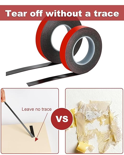 VHB Double Sided Tape, Thin Double Sided Mounting Tape, 12.5mm × 3m Black Adhesive Tapes, Heavy Duty Waterproof High Temperature Resistant for LED Strips, Car Decor, Home Office