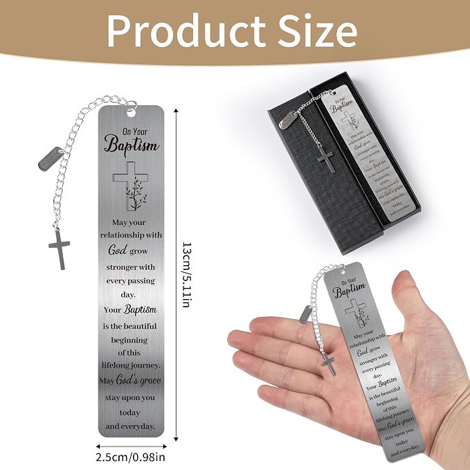 2026 Baptism Gifts Bookmark: Inspiring Christian Metal Book Mark, Bible Verse Book Markers, Holy Confirmation Gifts for Teen Girls Boys Baby Shower Church Sunday School with Cross Pendant Gift Box