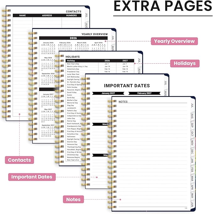 Planner 2026-2027, Monthly and Weekly Academic Planner July 2026 - June 2027, Hardcover Student Teacher Planning Agenda Calendar Book with Tabs, Perfect for Office School Supplies, A5 (6.3" x 8.5") - Cactus Mirage