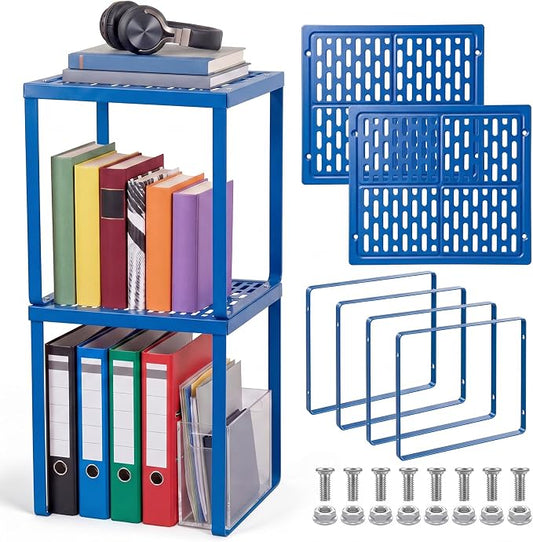 Colarr 2 Pcs Locker Organizer Shelf Stackable 2-Tier Shelves Fits Standard Size School Lockers Heavy Duty Metal Locker Shelf for School Office Gym Lockers Home Storage 11x 10 x 12 Inch(Deep Blue)