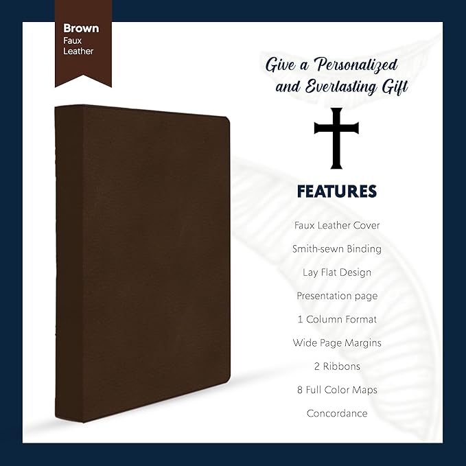 Personalized CSB Wide Margin Single Column Bible Faux Leather Christian Standard Bible Large Print Size | Custom with Name, Date or Text | Gift for Christian & Religious Celebrations | Brown
