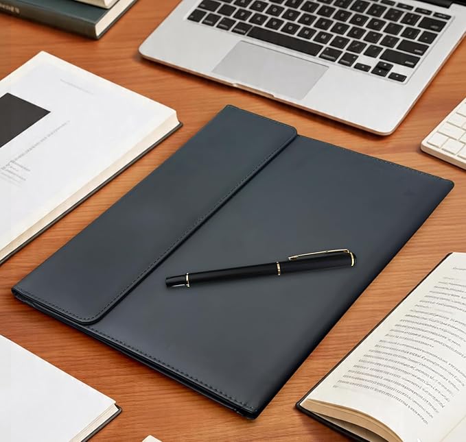 Triple Portfolio Folder Notebook Cover for 8.5 x 11 Daily Planner, Soft Leather Padfolio A4 Business Binder Legal Writing Pad Document Organizer for Present Gift Kid Men Women Black