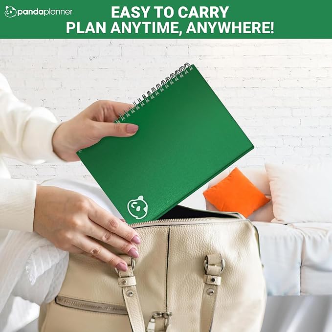 Panda Planner 2026 Undated Daily Planner 5.75" x 8.25" – 90-Day Spiral Productivity & ADHD Planner with Hourly Schedule, Habit Tracker, To-Do List & Monthly Calendar – Panda Journal for Home & Office (Green)