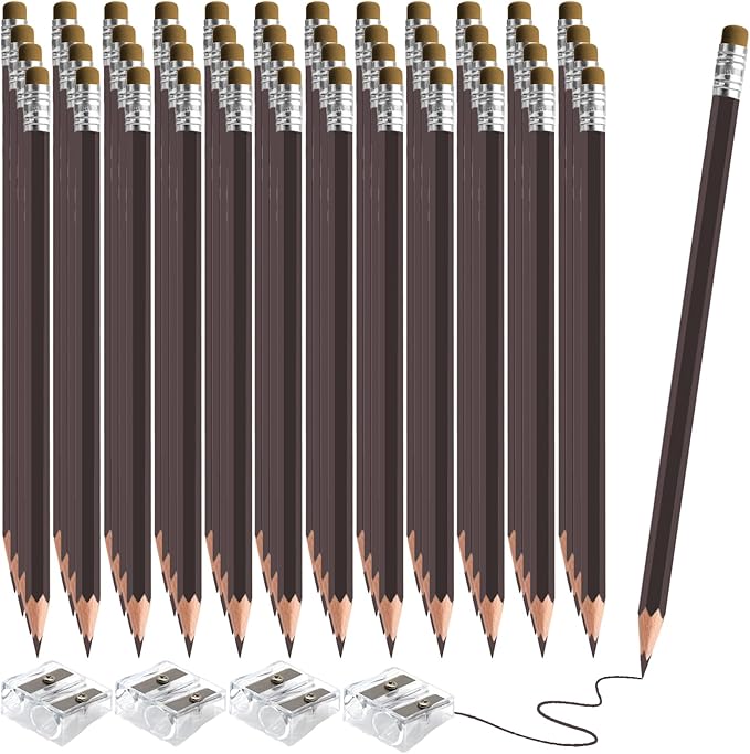 48 PCS Brown Colored Pencils with Eraser Pre Sharpened Pencil 2 HB - Ideal for Checking, Grading, Tests & Office/School Supplies (Brown)