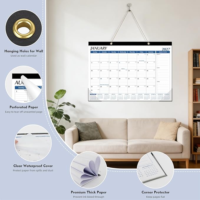 Tcamp Desk Calendar 2026-2027, Large Desktop/Wall Monthly Calendar (Jul. 2026 - Dec. 2027) 17'' x 12'' School Year Desk Planner for Home School Office Desktop
