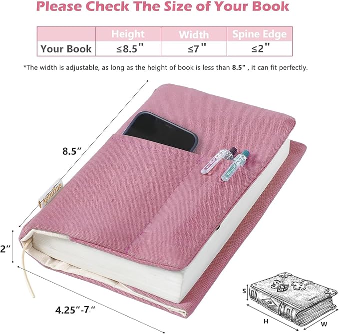 Canvas Book Covers, Washable Protector for Paperback Novels, Adjustable Cover for Hardcover With Pockets for Pen, Soft Cover Books, Lovers Gifts