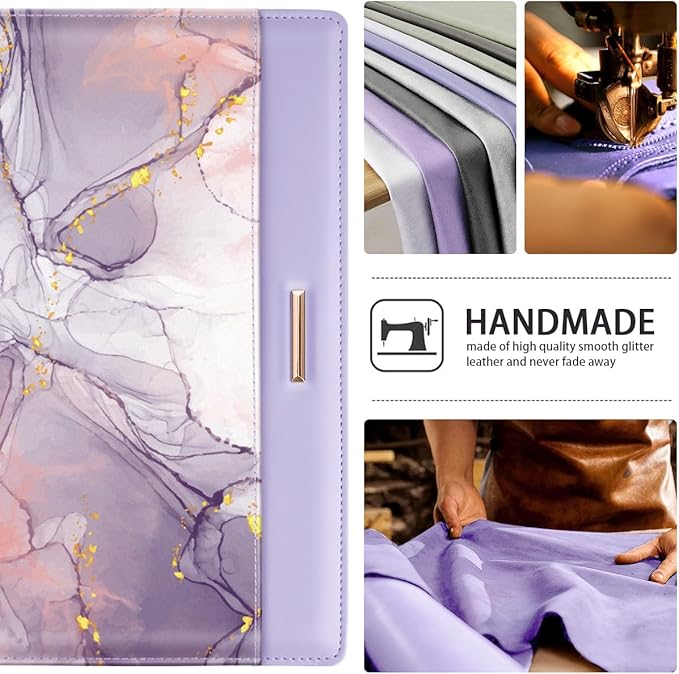 Padfolio/Resume Portfolio Folder for Women Men, WAVEYU Cute Chic Padfolio Cover Folder, Conference/Legal Document Organizer with Letter/A4 Size Clipboard, Document Sleeve, Purple Marble