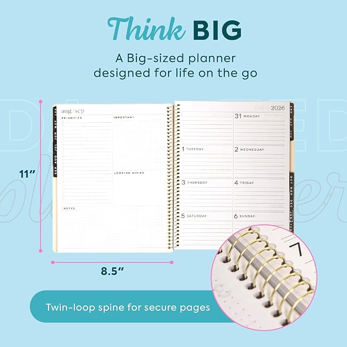 GO BIG Large-Print Planner April 2026–June 2027, 15-Month Twin-Loop-Bound Agenda Planner, Big Size, 8.5" x 11", Easy-to-Read Large Dashboard Layout, Minimalist Dot Cover