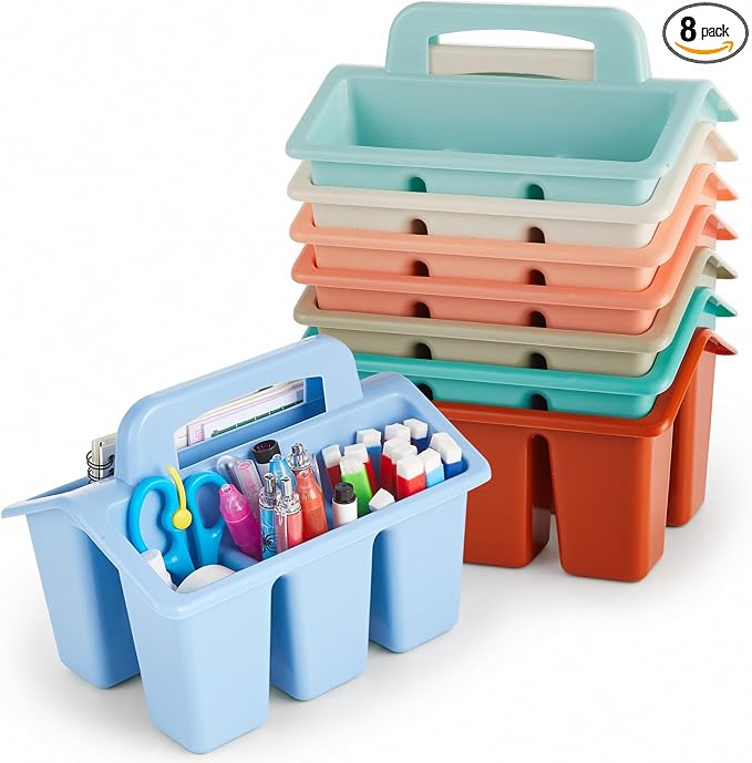 gisgfim 8 Pack Classroom Caddy Storage Basket with Handle 4 Compartment Storage Caddy Plastic Arts Crafts Caddies Protable Classroom Craft Caddies for Kids Schools Art Craft Supplies(Boho)