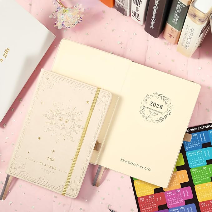 2026 Planner - Planner 2026, Jan. 2026 - Dec. 2027, 5.75" x 8.25", 2026 Weekly and Monthly Planner, Faux Leather planner 2026 with Back Pocket & 40 Notes Pages - Seashell Gold