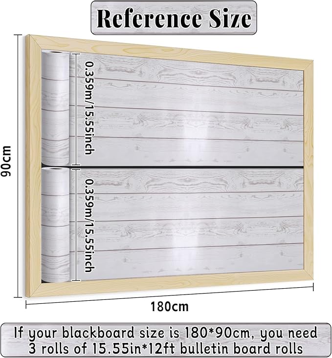 White Wood Bulletin Board Roll Reusable Waterproof Erasable Bulletin Board Fade Resistant Wrinkle Resistant Poster Non-Woven Fabric Bulletin Board Roll for Classroom Decor Wrap Crafts 15.55" x12ft