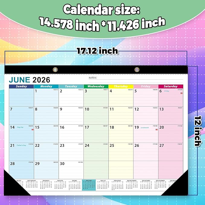 2026-2027 Calendar, Desk Calendar 2026-2027 from Jun 2026 to Dec 2027, Large 17" x 12" Wall Calendar Monthly Planner for Office Home, Teacher Desk Organizer Household Supplies