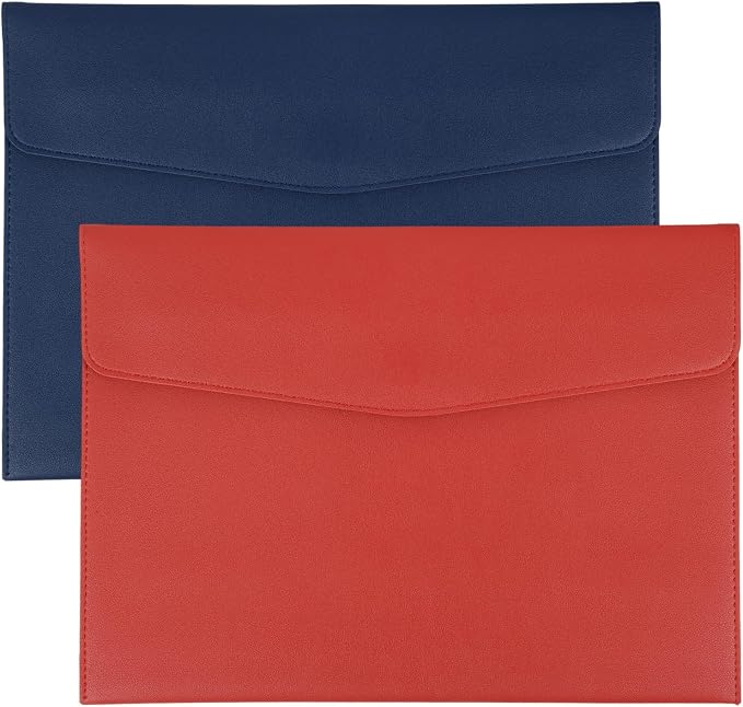 PATIKIL 2Pcs PU Leather A4 File Folder, Document Holder Envelope Waterproof Napa Texture Filing Organizer Portfolio Folder Case with Magnetic Snap Closure for Home Office, Navy Blue, Red